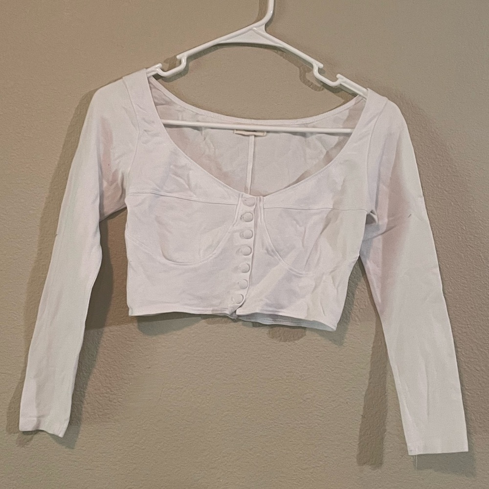 John Galt Long Sleeve Scoop Neck Crop Top in White